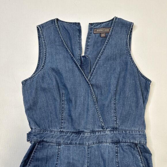 J CREW Point Sur Wide Leg Tailored Indigo Blue Denim Jumpsuit Size 6 Sleeveless - Picture 4 of 16